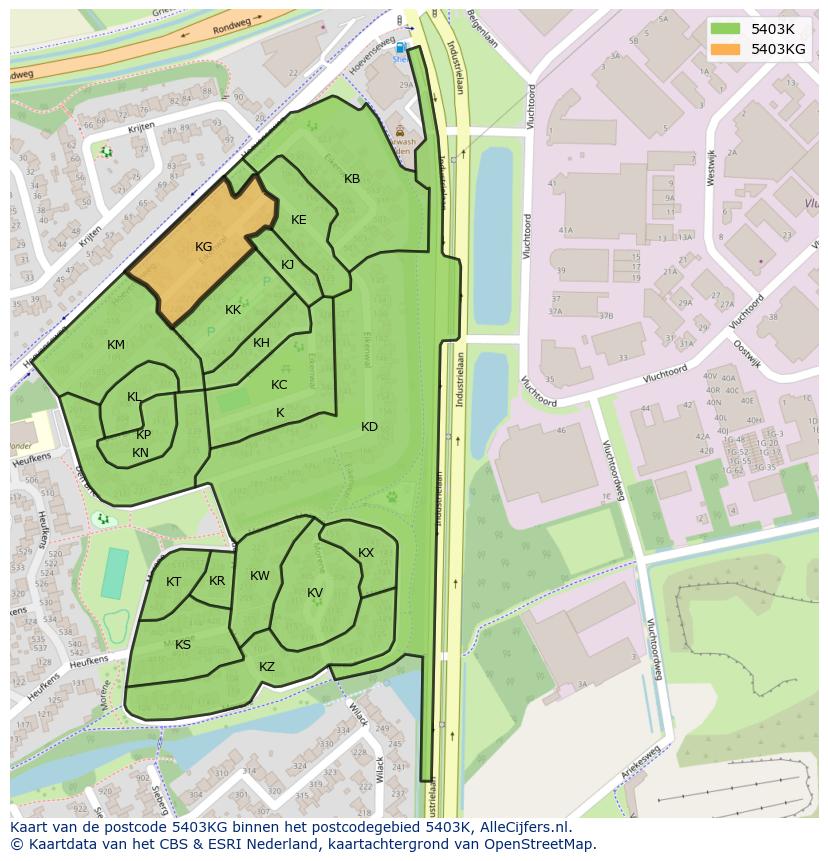 Afbeelding van het postcodegebied 5403 KG op de kaart.