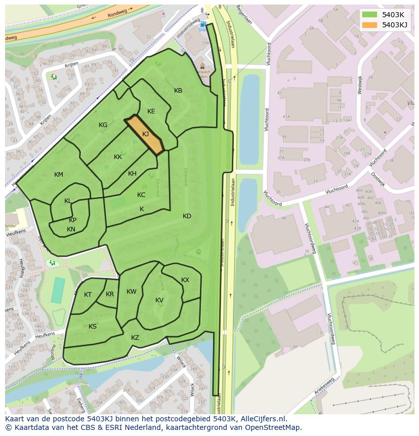 Afbeelding van het postcodegebied 5403 KJ op de kaart.