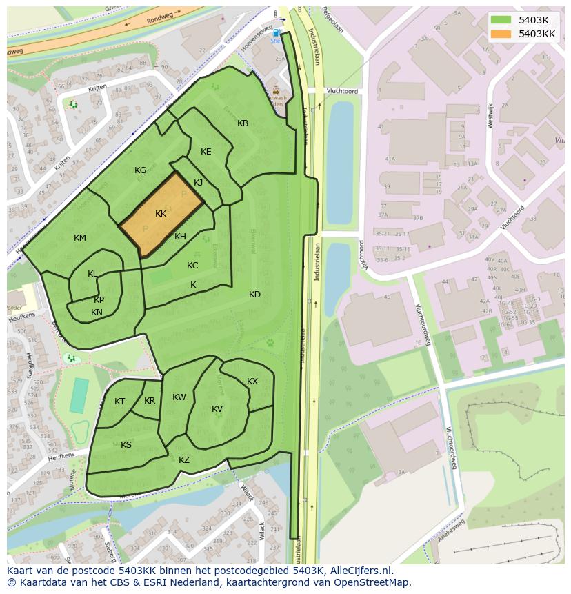 Afbeelding van het postcodegebied 5403 KK op de kaart.