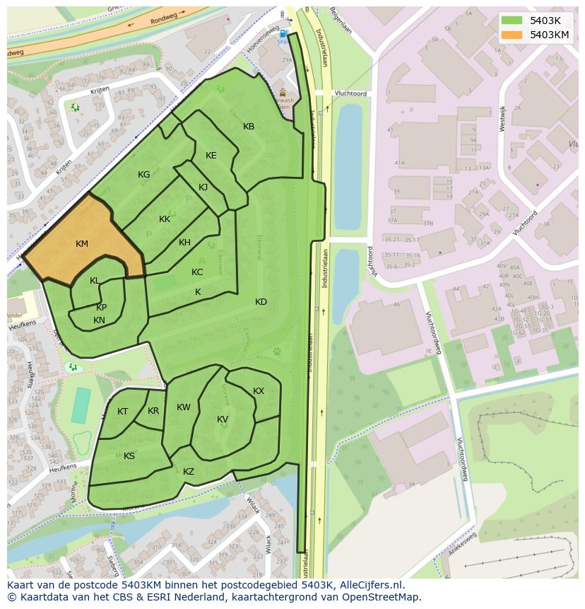 Afbeelding van het postcodegebied 5403 KM op de kaart.