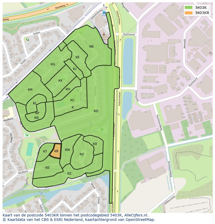 Afbeelding van het postcodegebied 5403 KR op de kaart.