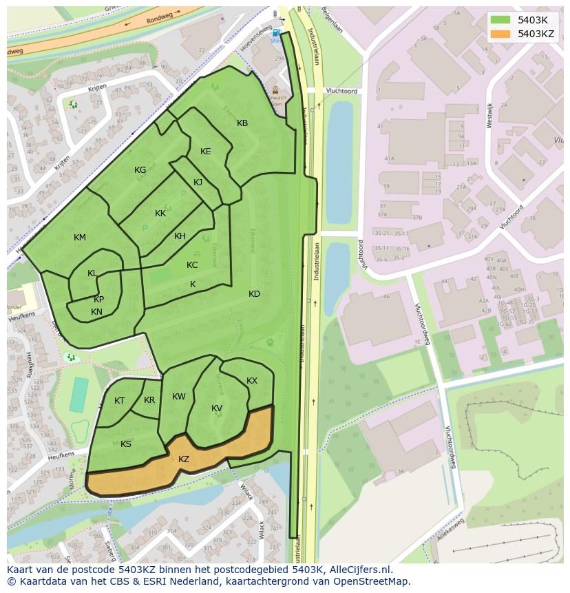 Afbeelding van het postcodegebied 5403 KZ op de kaart.