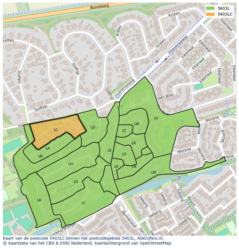 Afbeelding van het postcodegebied 5403 LC op de kaart.