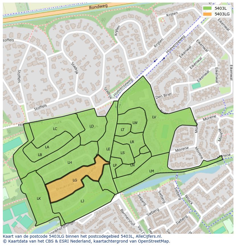 Afbeelding van het postcodegebied 5403 LG op de kaart.