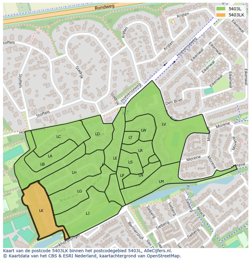 Afbeelding van het postcodegebied 5403 LK op de kaart.