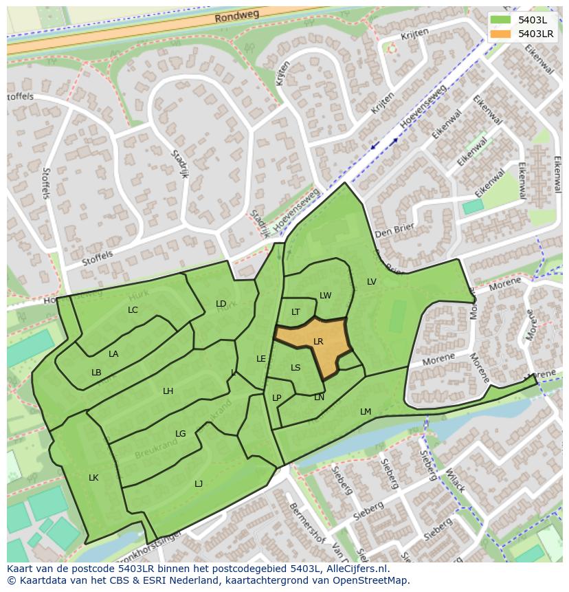 Afbeelding van het postcodegebied 5403 LR op de kaart.