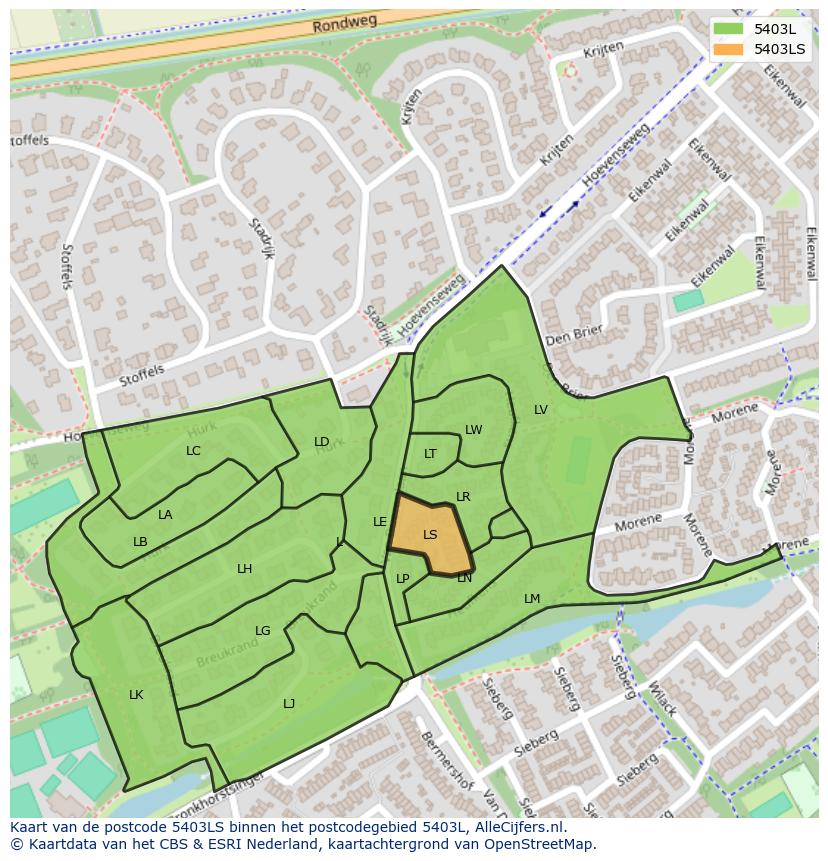 Afbeelding van het postcodegebied 5403 LS op de kaart.