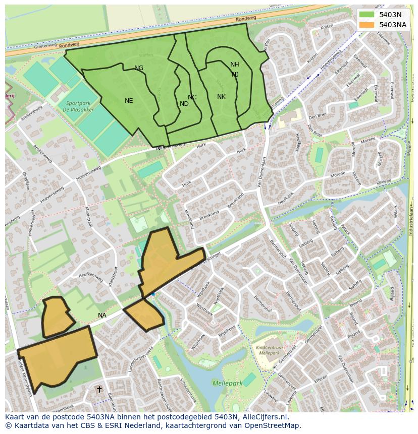 Afbeelding van het postcodegebied 5403 NA op de kaart.