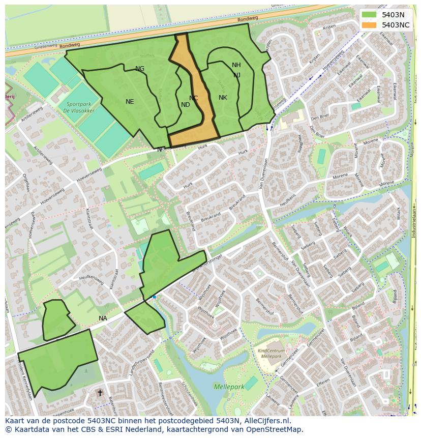 Afbeelding van het postcodegebied 5403 NC op de kaart.