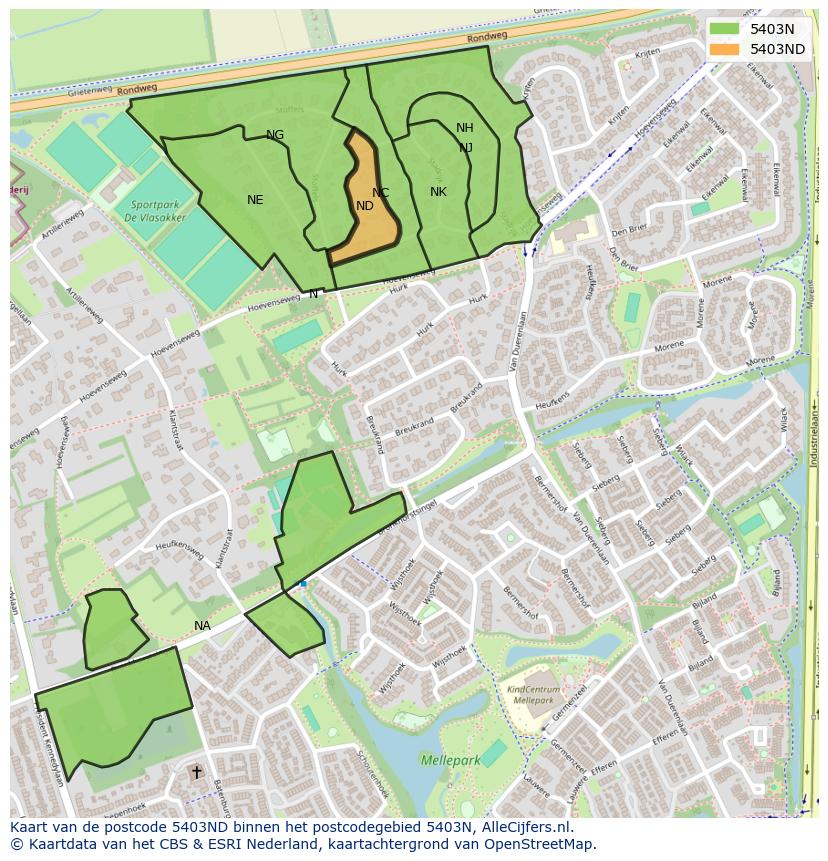 Afbeelding van het postcodegebied 5403 ND op de kaart.