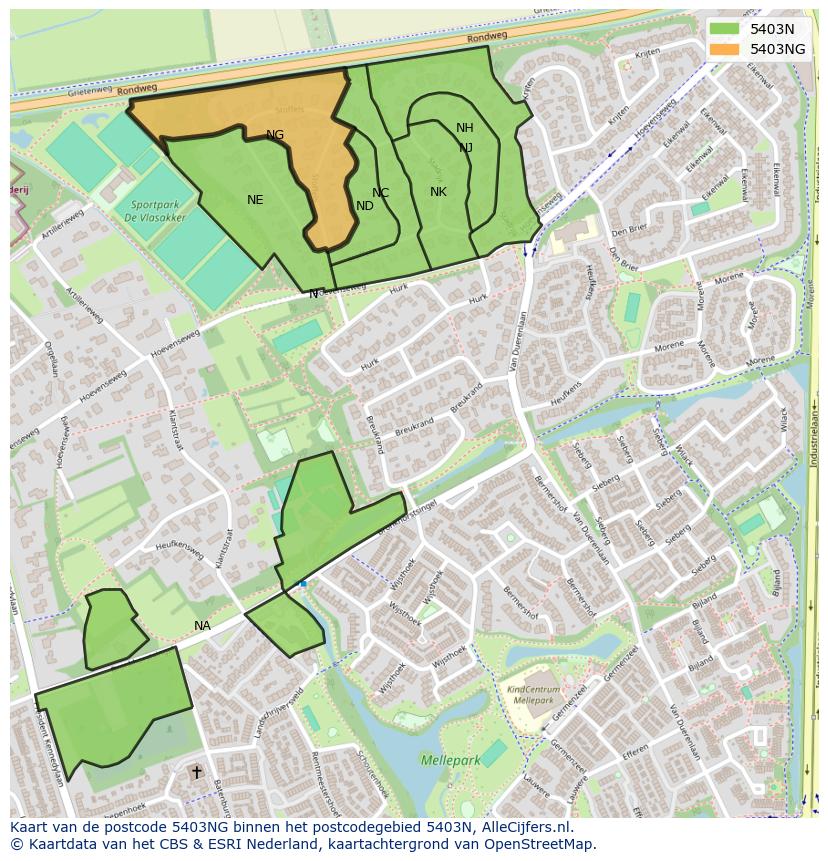 Afbeelding van het postcodegebied 5403 NG op de kaart.