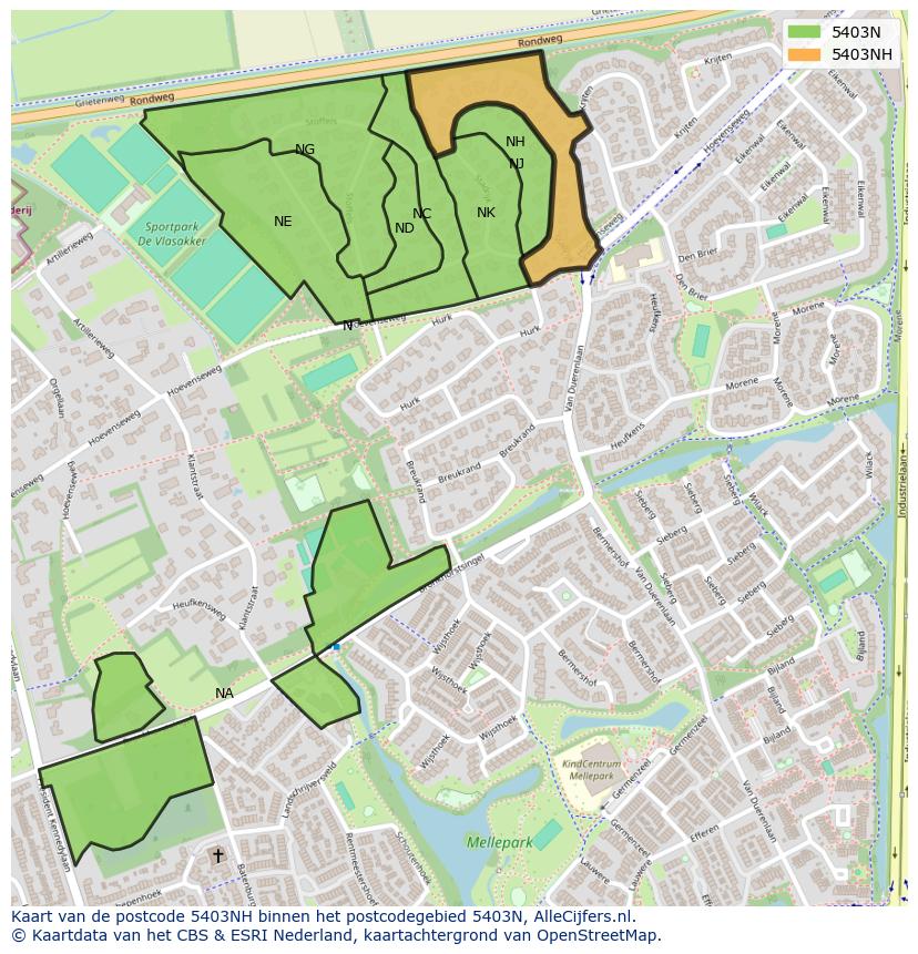 Afbeelding van het postcodegebied 5403 NH op de kaart.
