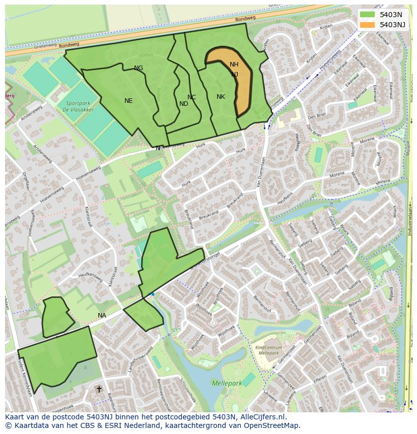 Afbeelding van het postcodegebied 5403 NJ op de kaart.