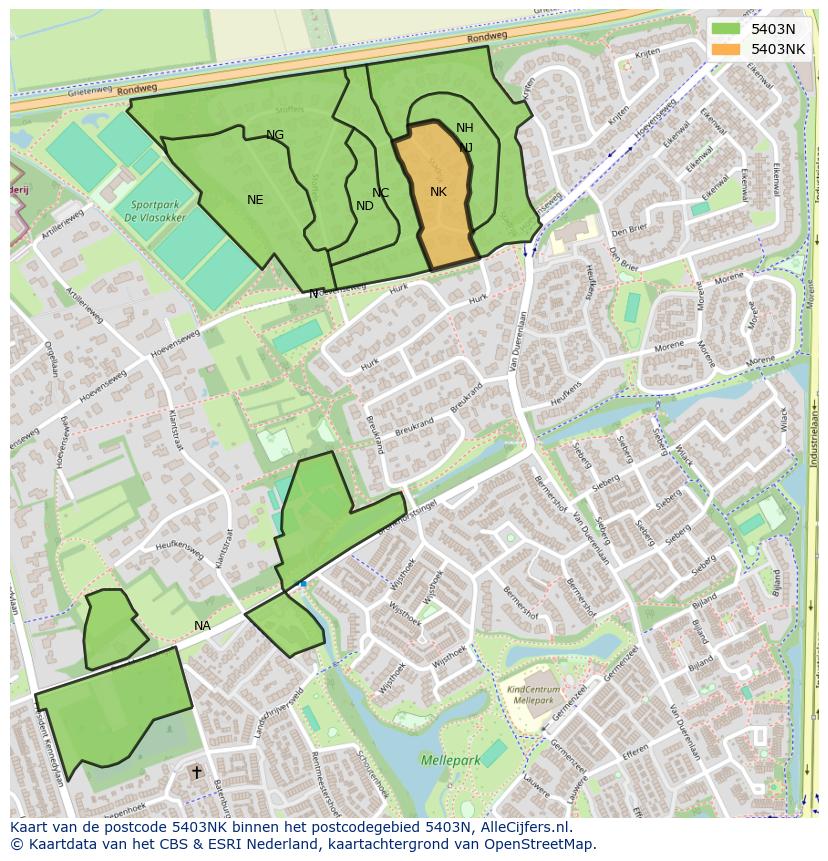 Afbeelding van het postcodegebied 5403 NK op de kaart.