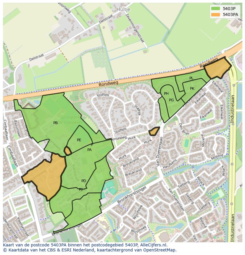 Afbeelding van het postcodegebied 5403 PA op de kaart.