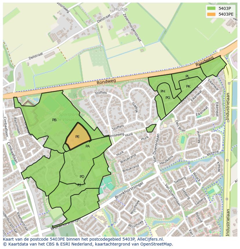 Afbeelding van het postcodegebied 5403 PE op de kaart.