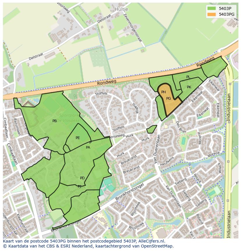 Afbeelding van het postcodegebied 5403 PG op de kaart.