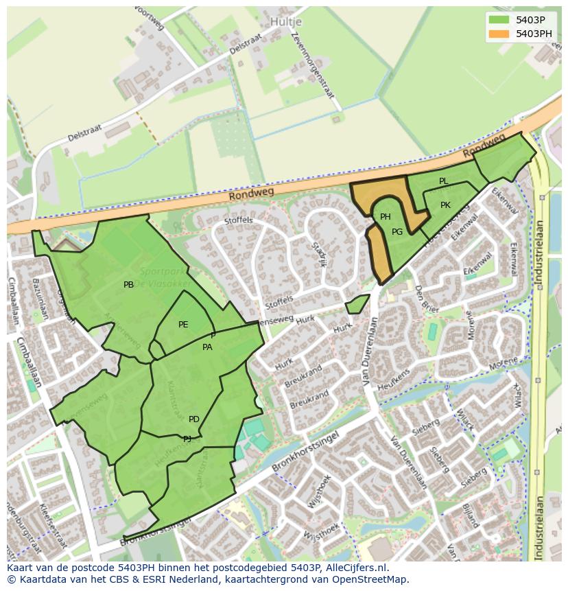 Afbeelding van het postcodegebied 5403 PH op de kaart.