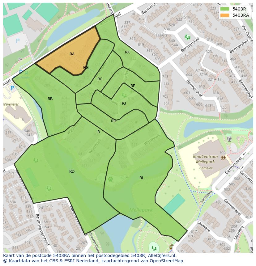 Afbeelding van het postcodegebied 5403 RA op de kaart.