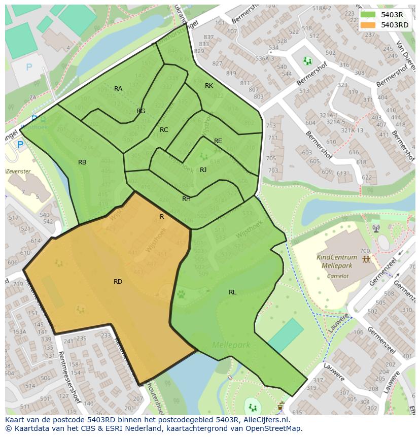 Afbeelding van het postcodegebied 5403 RD op de kaart.