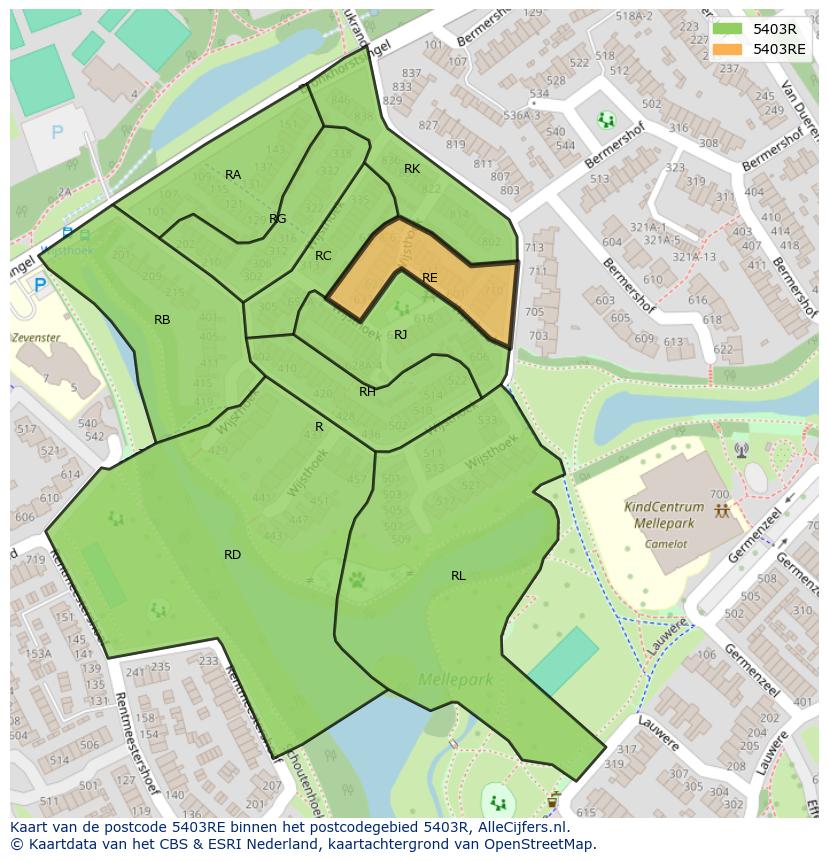 Afbeelding van het postcodegebied 5403 RE op de kaart.