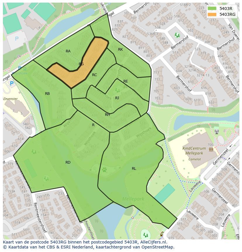 Afbeelding van het postcodegebied 5403 RG op de kaart.
