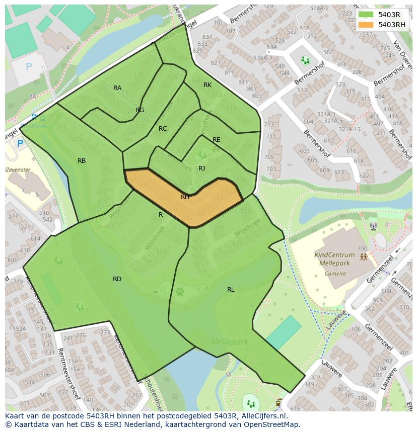 Afbeelding van het postcodegebied 5403 RH op de kaart.