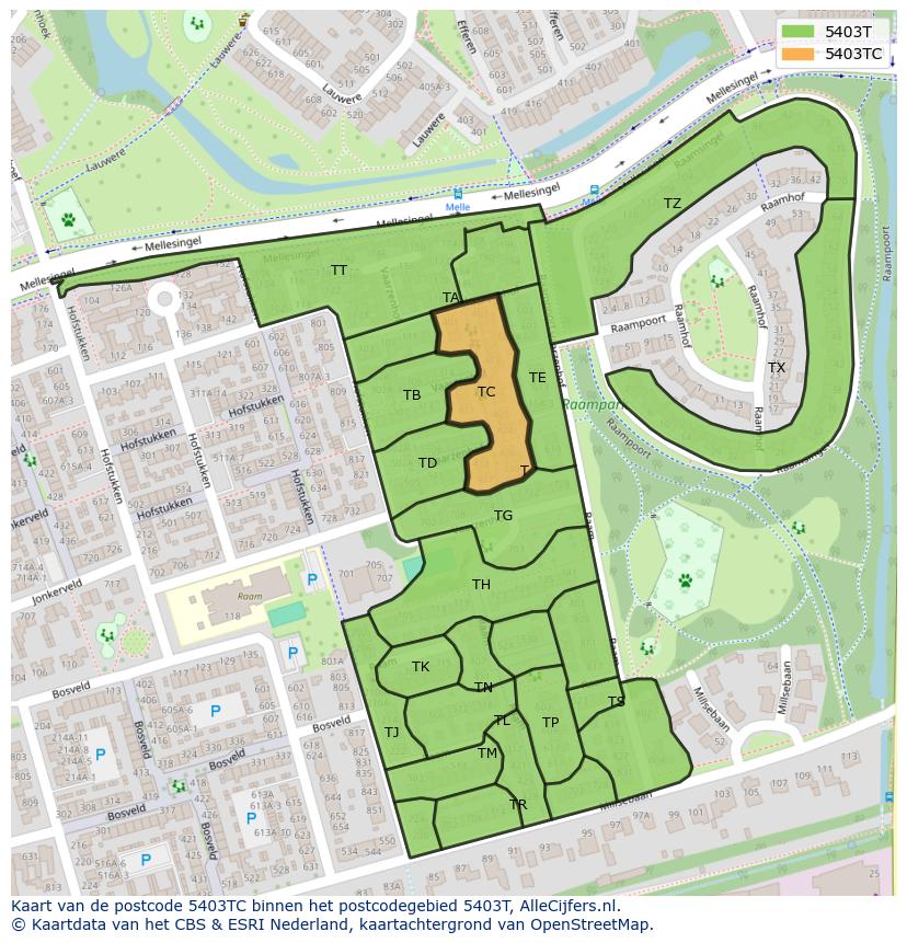 Afbeelding van het postcodegebied 5403 TC op de kaart.