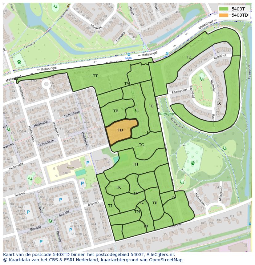Afbeelding van het postcodegebied 5403 TD op de kaart.