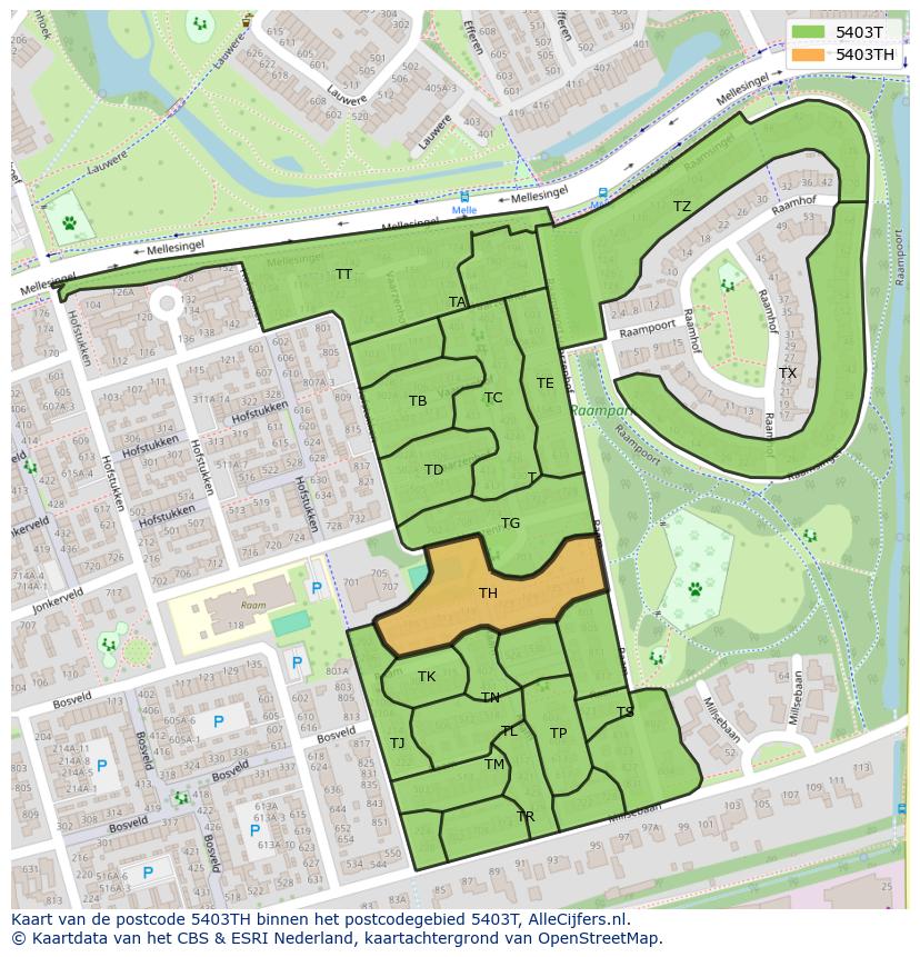 Afbeelding van het postcodegebied 5403 TH op de kaart.