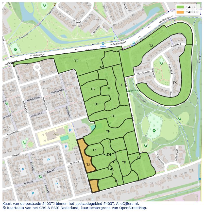 Afbeelding van het postcodegebied 5403 TJ op de kaart.
