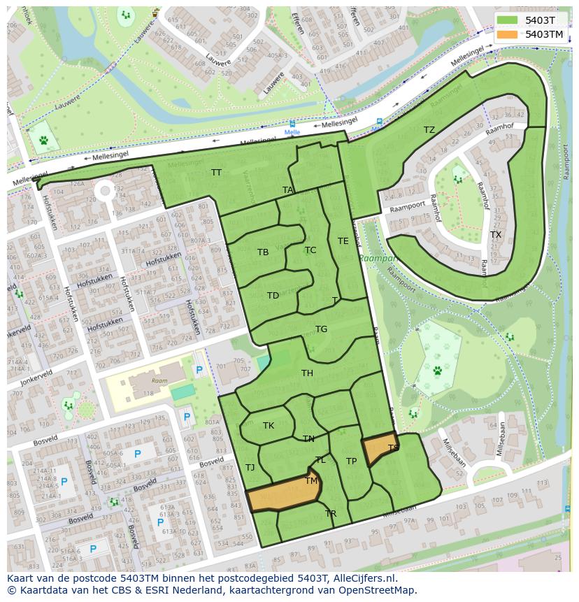 Afbeelding van het postcodegebied 5403 TM op de kaart.
