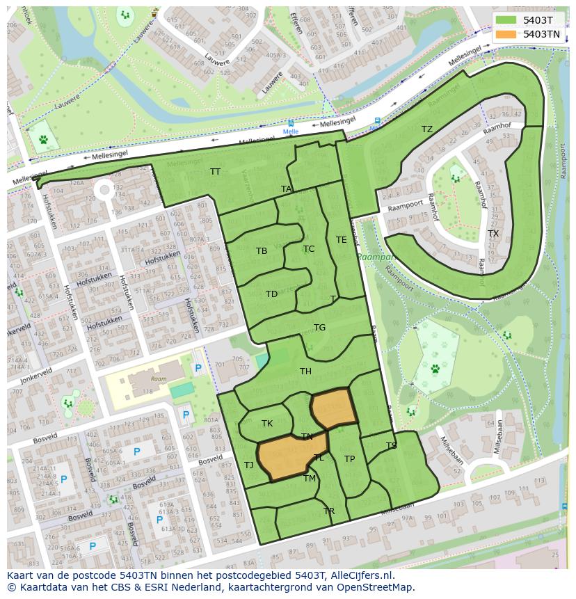 Afbeelding van het postcodegebied 5403 TN op de kaart.
