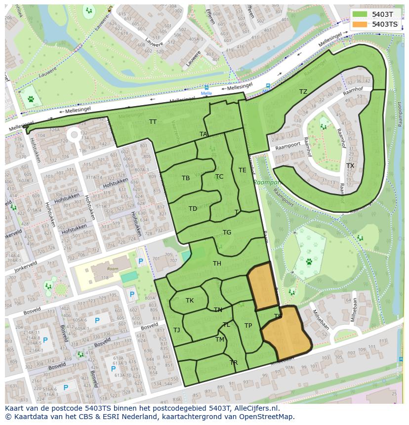 Afbeelding van het postcodegebied 5403 TS op de kaart.