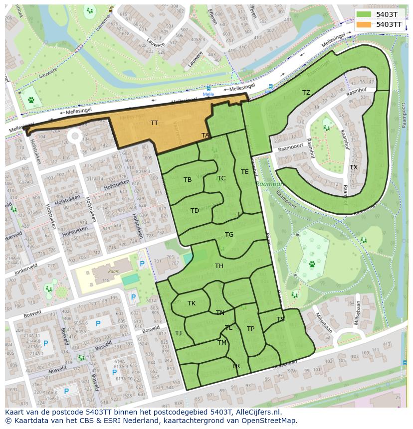 Afbeelding van het postcodegebied 5403 TT op de kaart.