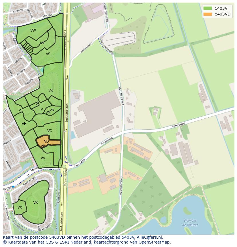 Afbeelding van het postcodegebied 5403 VD op de kaart.