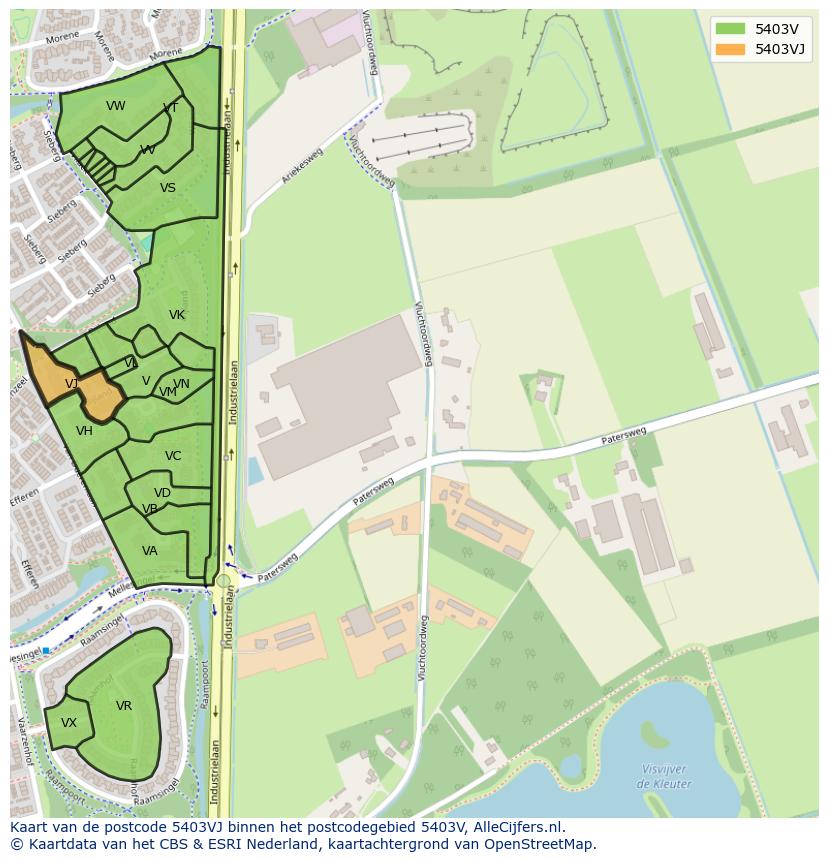 Afbeelding van het postcodegebied 5403 VJ op de kaart.