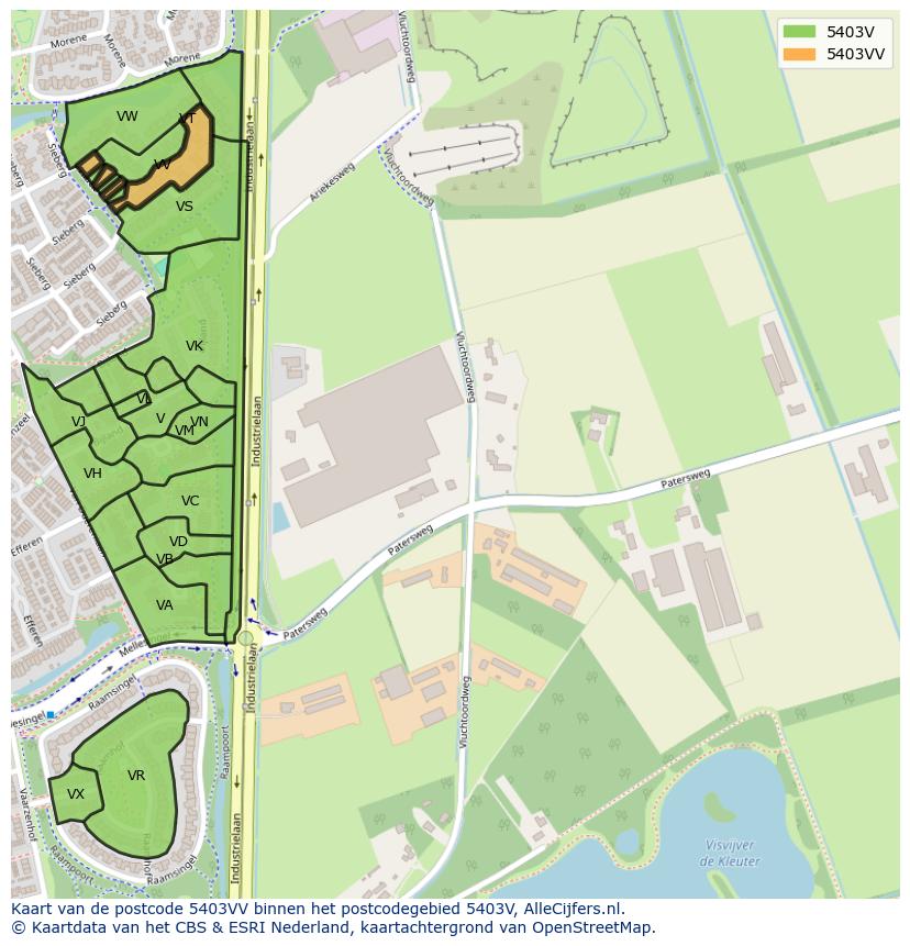 Afbeelding van het postcodegebied 5403 VV op de kaart.
