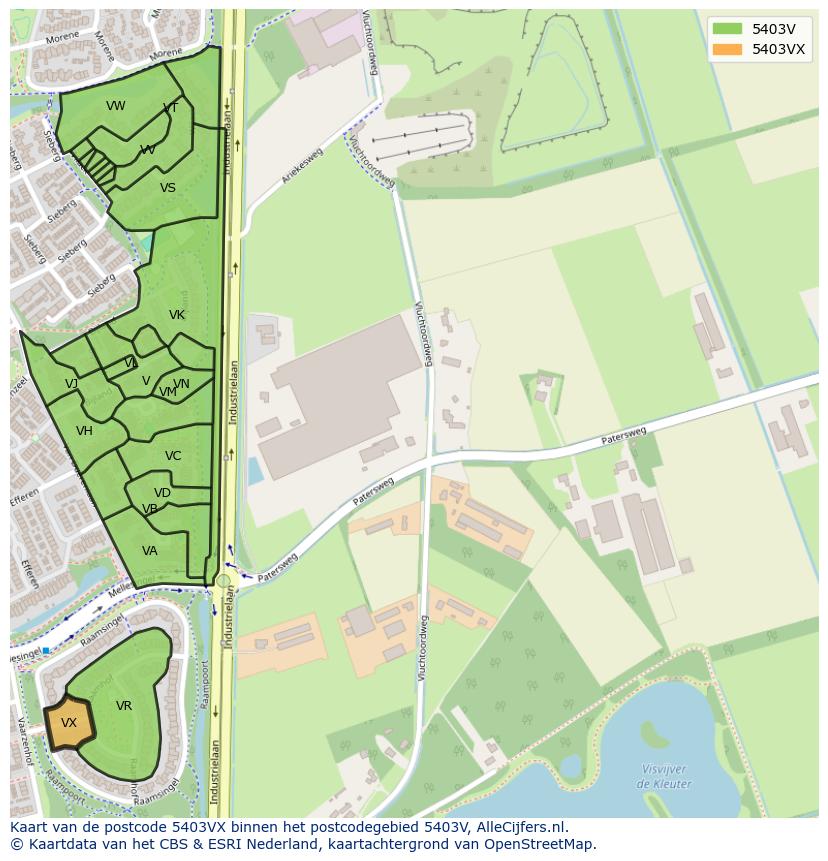 Afbeelding van het postcodegebied 5403 VX op de kaart.