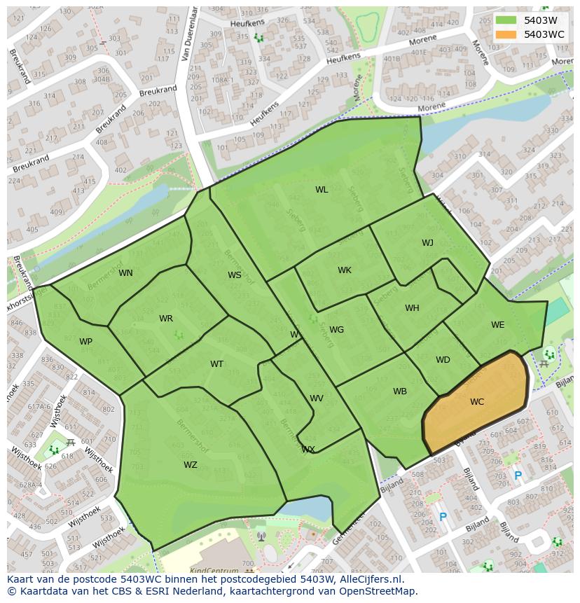 Afbeelding van het postcodegebied 5403 WC op de kaart.