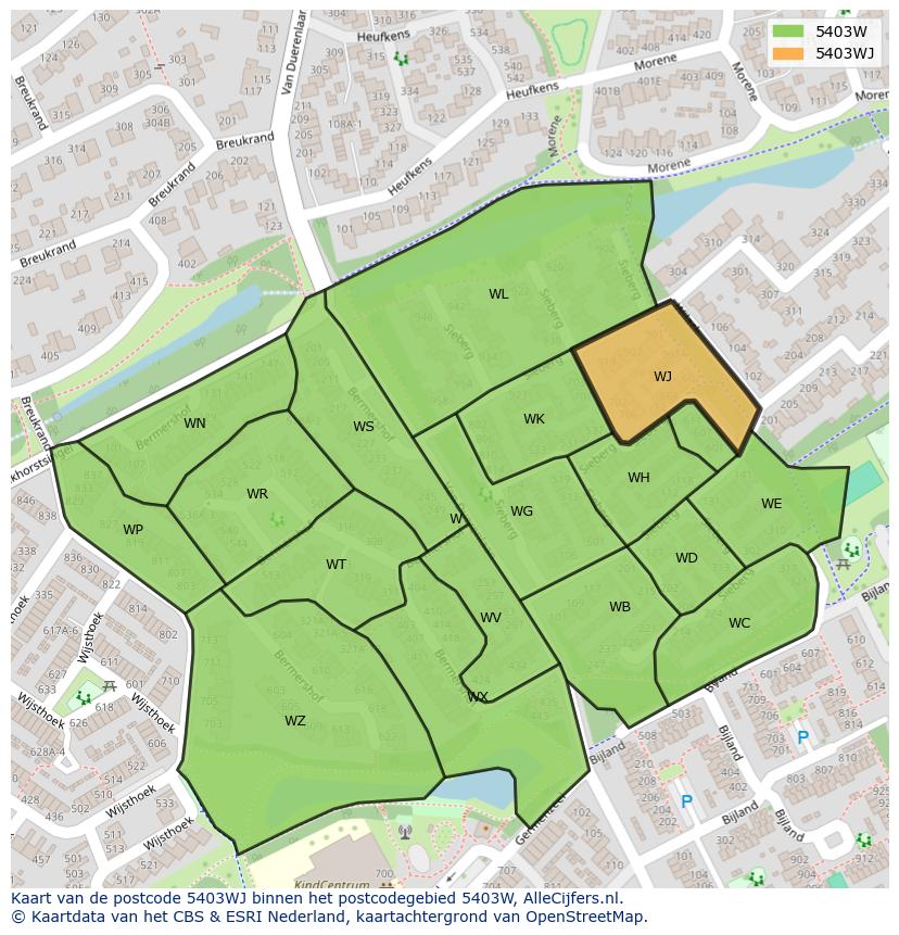 Afbeelding van het postcodegebied 5403 WJ op de kaart.