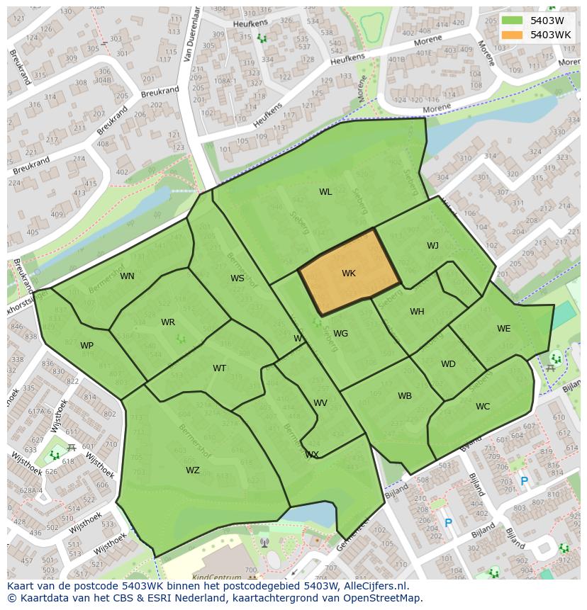 Afbeelding van het postcodegebied 5403 WK op de kaart.
