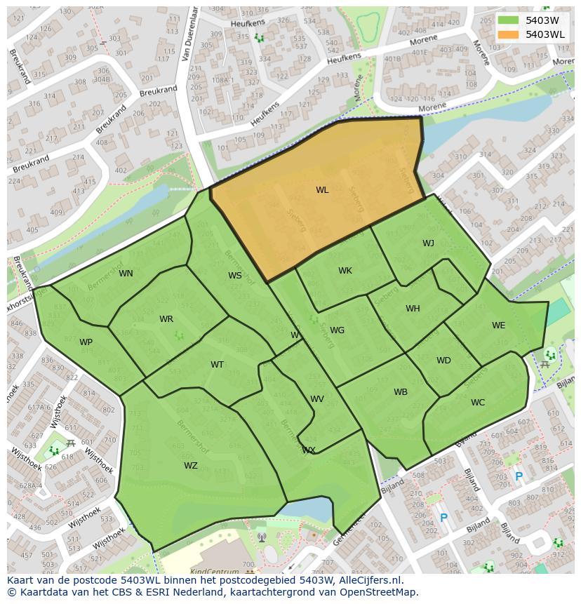 Afbeelding van het postcodegebied 5403 WL op de kaart.