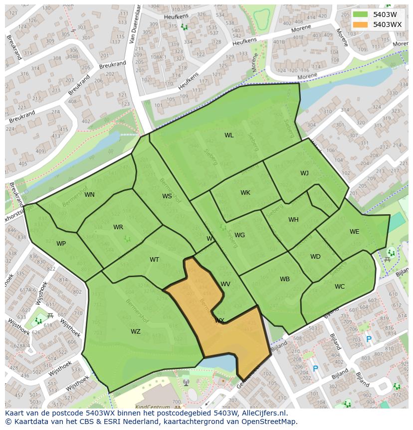 Afbeelding van het postcodegebied 5403 WX op de kaart.