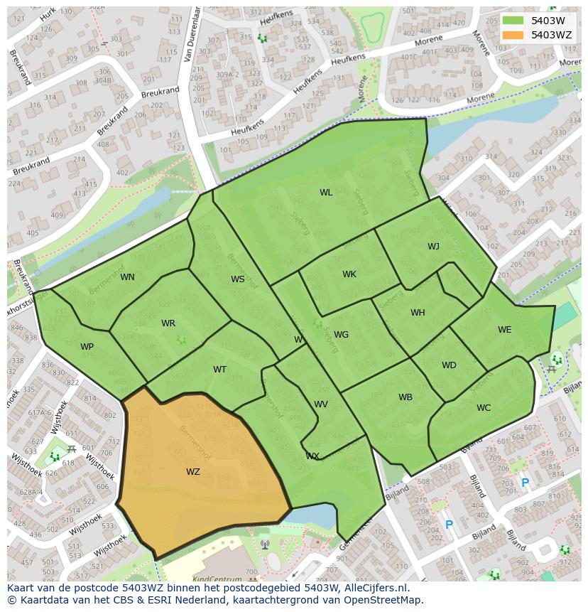 Afbeelding van het postcodegebied 5403 WZ op de kaart.