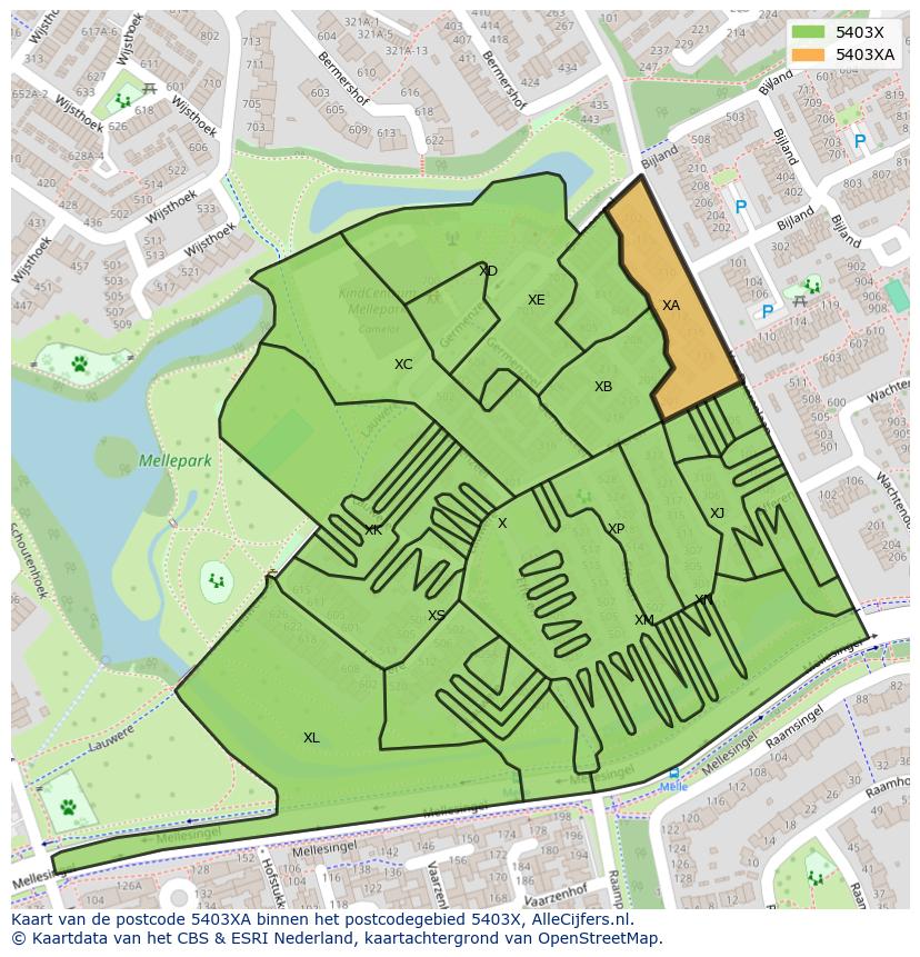 Afbeelding van het postcodegebied 5403 XA op de kaart.