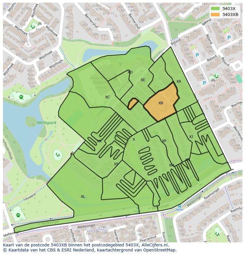 Afbeelding van het postcodegebied 5403 XB op de kaart.