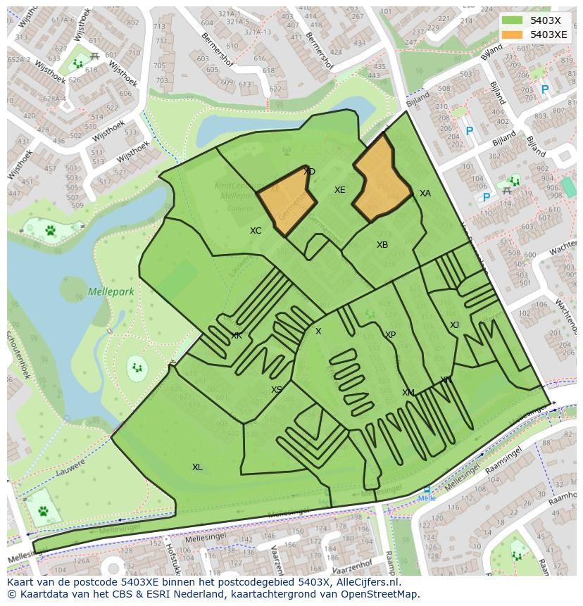 Afbeelding van het postcodegebied 5403 XE op de kaart.