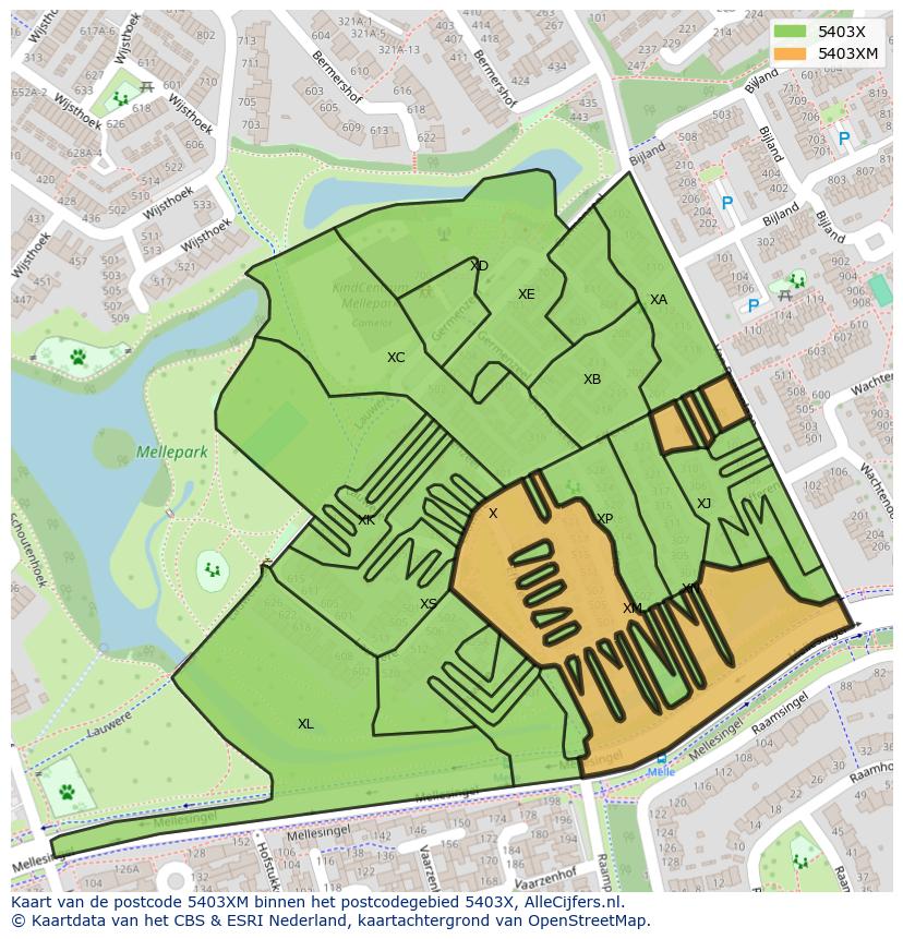 Afbeelding van het postcodegebied 5403 XM op de kaart.