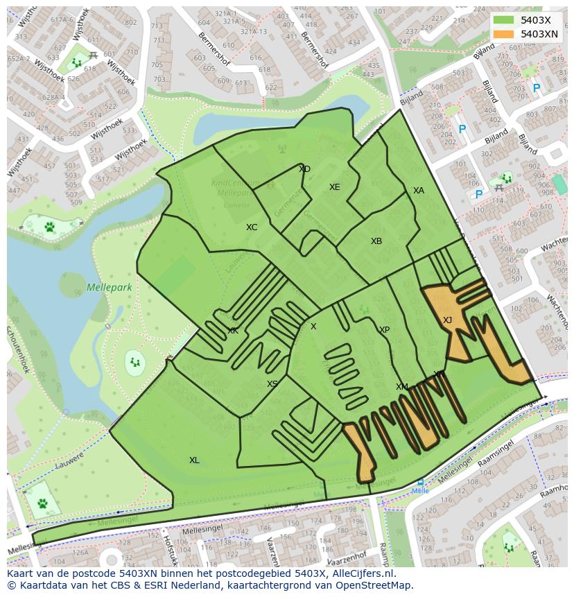 Afbeelding van het postcodegebied 5403 XN op de kaart.